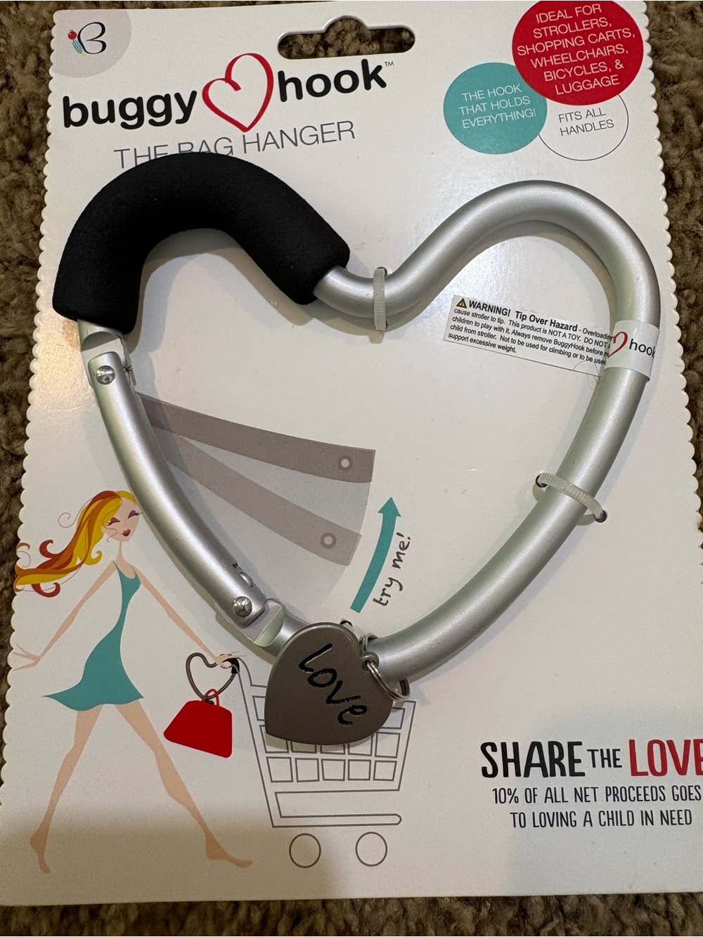 Buggy Hook - Heart-Shaped Bag Hanger NWT